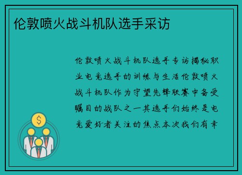 伦敦喷火战斗机队选手采访