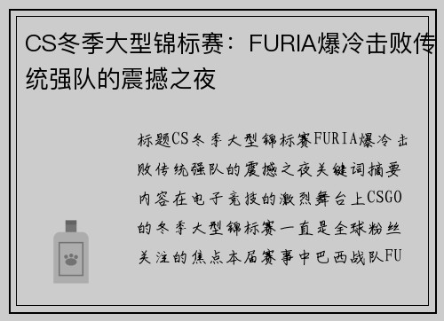 CS冬季大型锦标赛：FURIA爆冷击败传统强队的震撼之夜